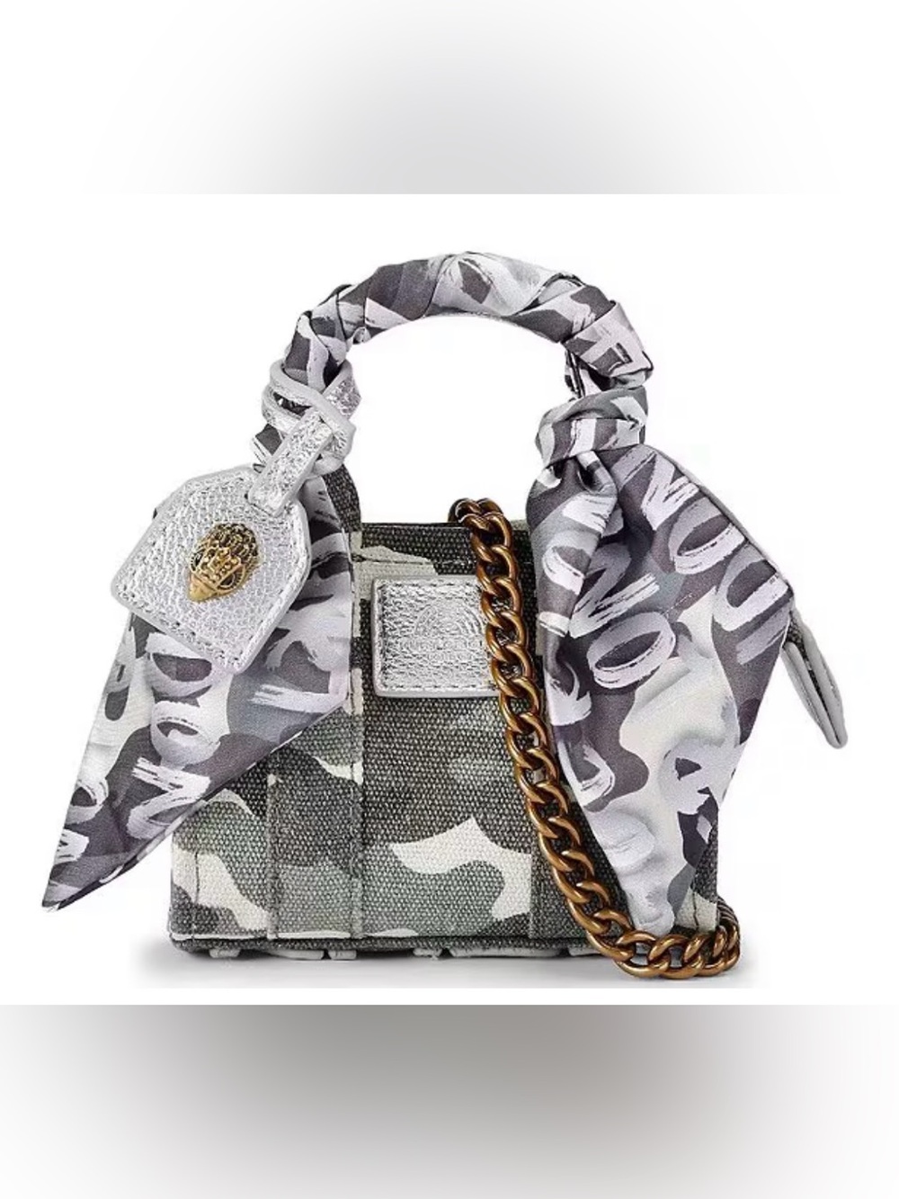 Kurt Geiger Gray Camouflage Mini Tote with Scarf